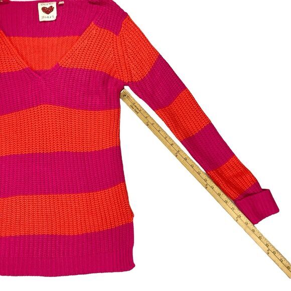 Derek Heart Sweater Womens M Pink Orange Striped Vibrant Chunky Knit Cozy Winter - Picture 16 of 16